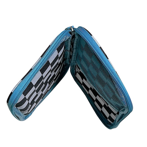 Yoobi Peace Sign Denim Checkerboard Organizer Pencil Case 7 Pocket Zip Around - Picture 8 of 15